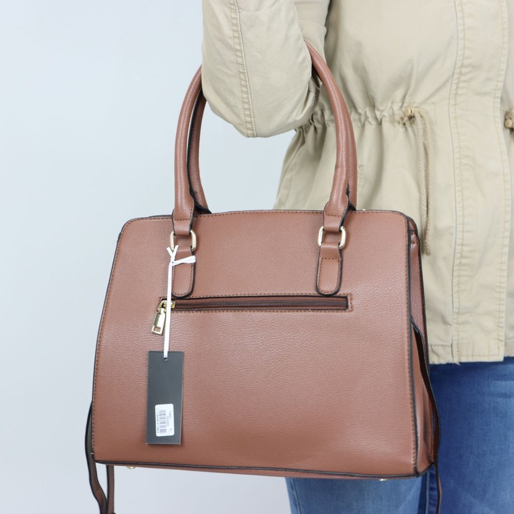 Brown Faux Leather Purse Cute Bow Accent Tote Cross Body Shoulder Hand Bag - Picture 10 of 12